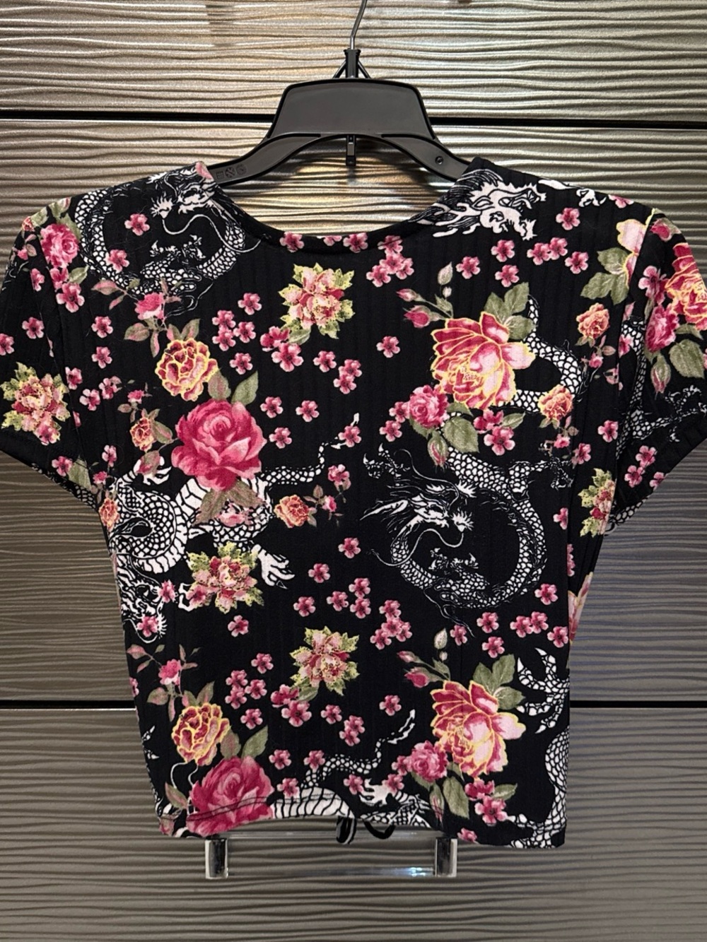 Black Floral Dragon Crop Top - Women